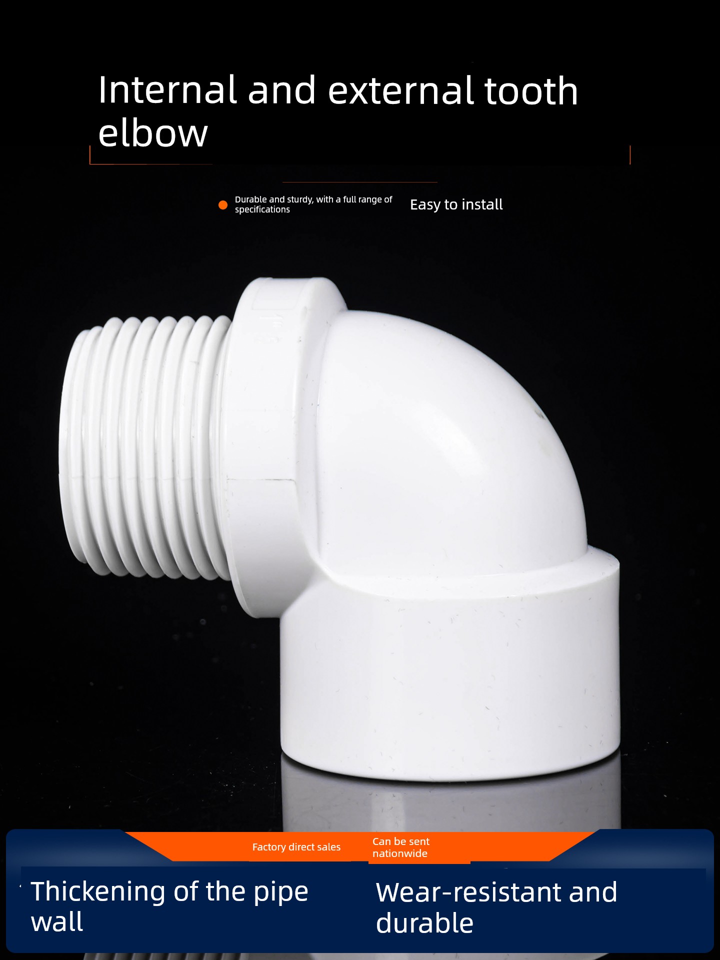 Pvc Internal and External Threaded Elbow with External Thread, 90-Degree Right Angle, 6-Point Threaded Connector for Water Pipes, 4-Point 50 Plastic Fittings for Fish Tanks
