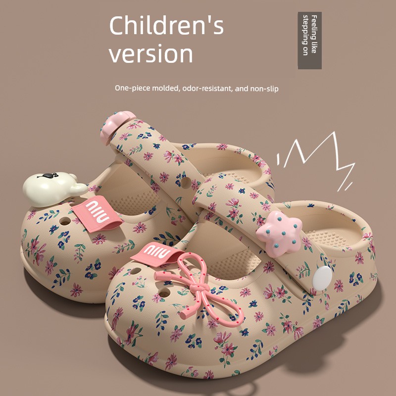 2026 New Children's Beach Sandals Mary Jane Clogs for Girls Summer Floral Bow Girls Princess Shoes — 2