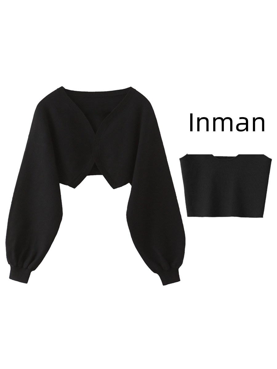 Korean knitting bishop sleeve Cardigan Little coat camisole