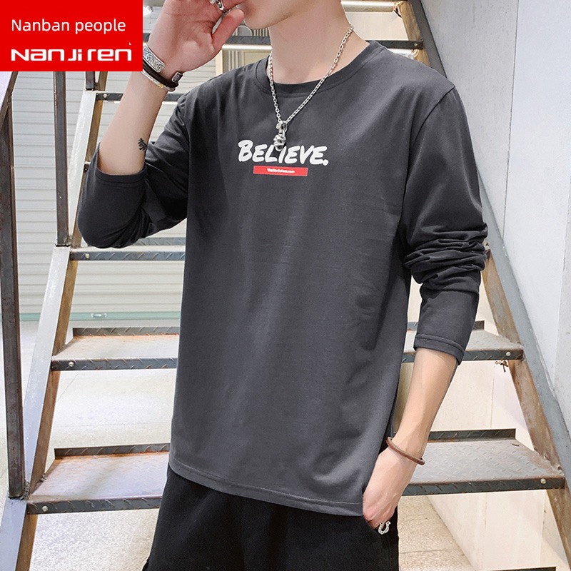 NGGGN man pure cotton Round neck leisure time Long sleeve T-shirt