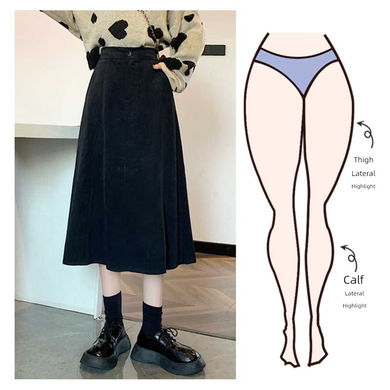 black Medium and long term High waist Show thin Half body A-line skirt