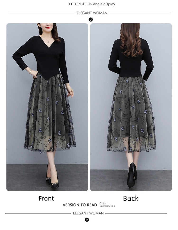knitting Spring and Autumn V-collar fashion Lay a foundation Medium length skirt