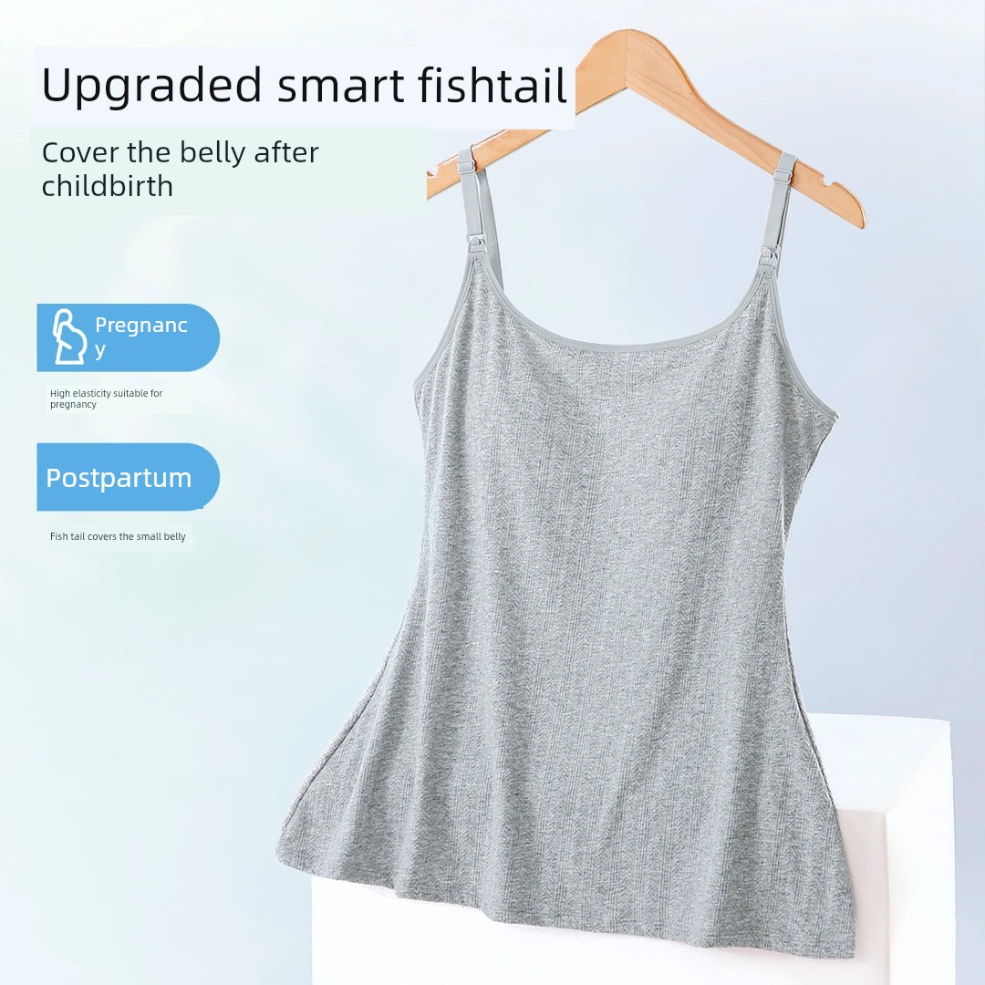 【Little Fish Tail】Jq Jingqi Nursing Camisole with Breast Pads, No Need to Wear Underwear, Postpartum Autumn and Winter Nursing Vest