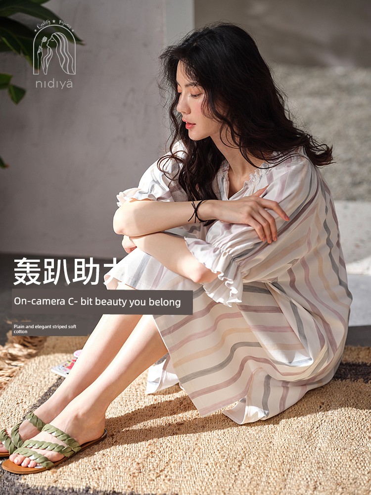easy Big size summer pure cotton Princess style V-collar Nightdress