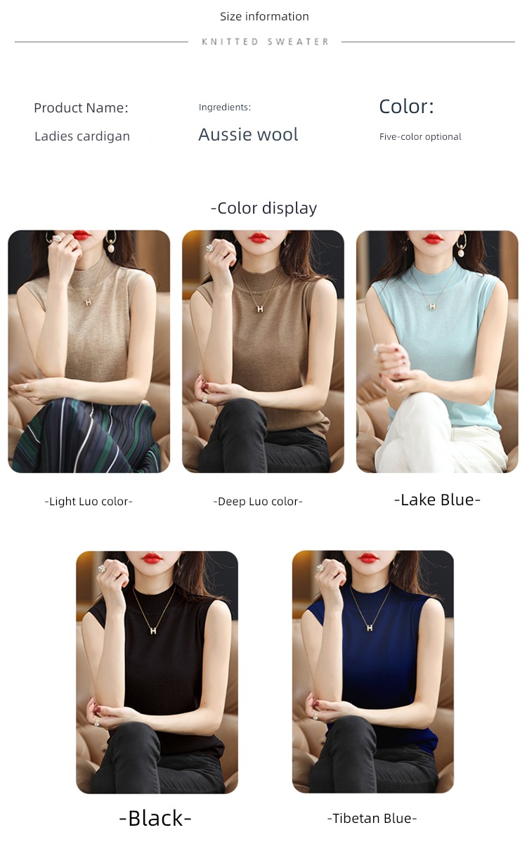 Half high collar 22 years Thin money Short sleeve T-shirt knitting vest
