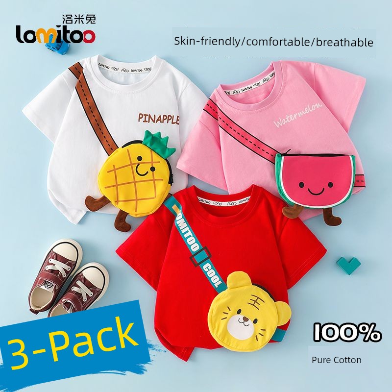 Girl Short Sleeve T-Shirt Pure Cotton Summer Boy Baby Clothes Watermelon Fruit Cute Pocket Kids Tops Children's Clothing — 8