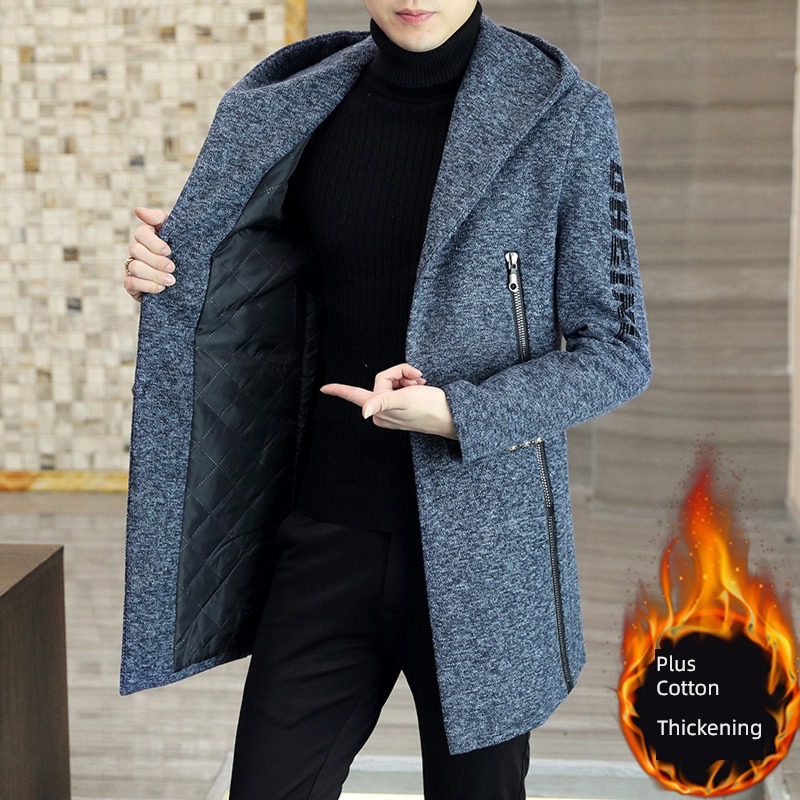 Autumn and winter Medium and long term Korean version trend Wool Windbreaker
