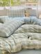 Violet Washed Cotton Line Printed Four-Piece Set Simple Washed Cotton Bedding Quilt Cover Grid Sheet Three-Piece Set