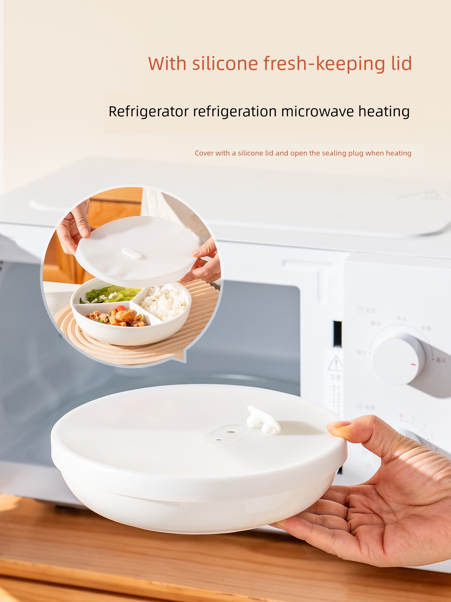 Onlycook Three-Compartment Ceramic Steaming Tray Rice Cooker Steamer Household Baby and Children's Supplementary Food Plate Fat-Reducing Plate