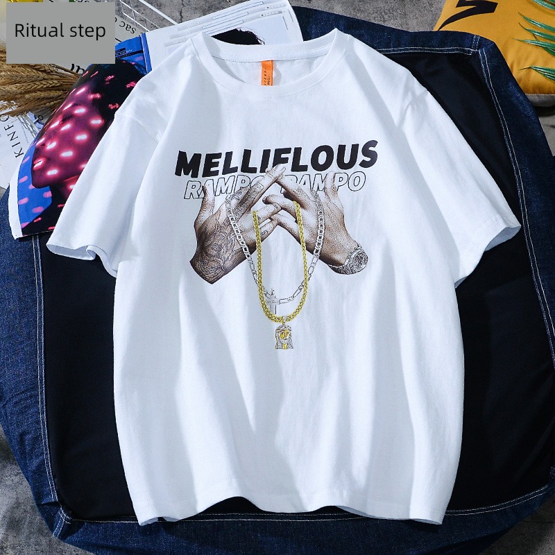 Hip hop Europe and America ins Ruffian handsome Bomb Street Half sleeve printing T-shirt