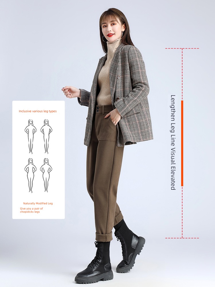 Smoke pipe female Autumn and winter High waist grandma Plush Harlan trousers