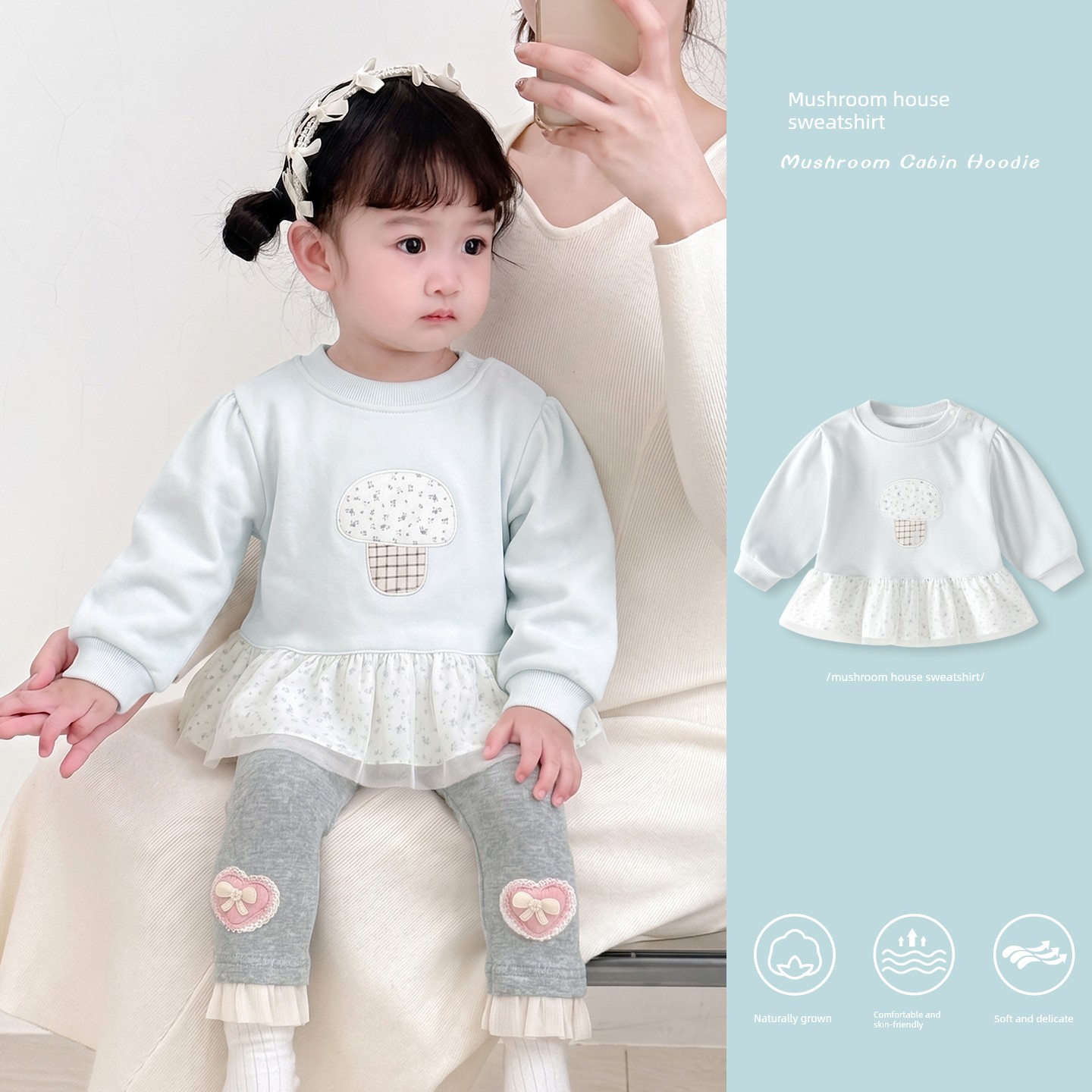 Bobu Baby Autumn Outfit Set 2026 Girls' Early Autumn Sweatshirt and Leggings Two-Piece Set Children's Autumn Infant Clothing — 6