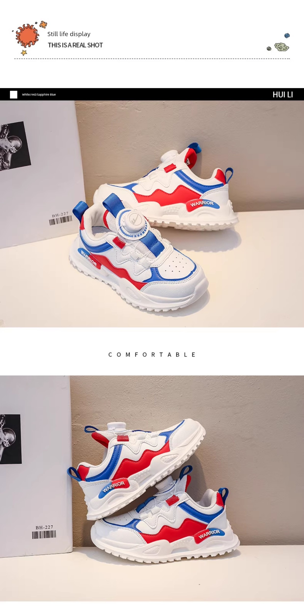 Warrior Kids Campus Rotating Buckle Breathable White Shoes — 22