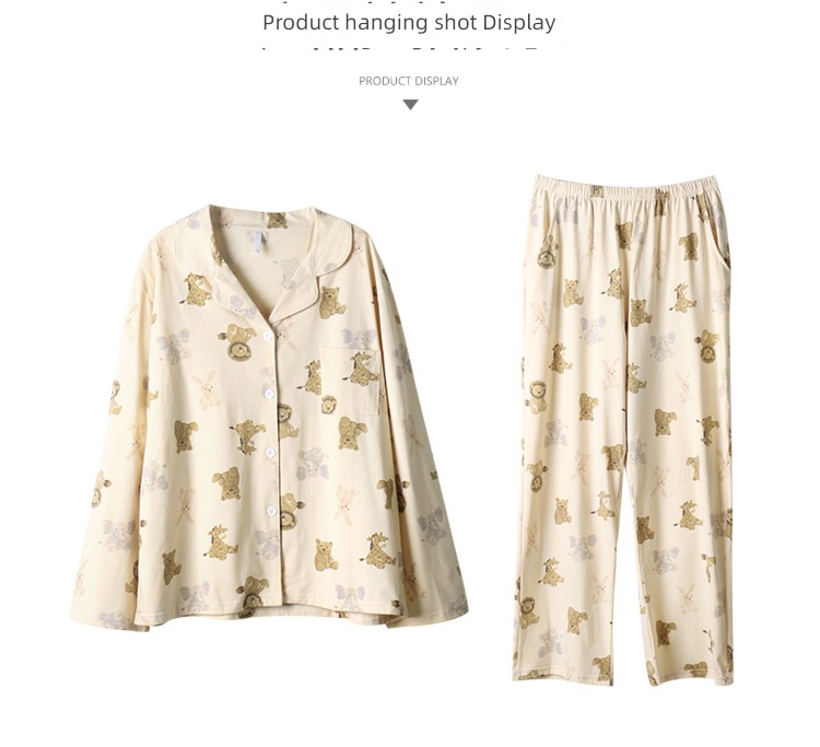 female spring and autumn pure cotton Big size 200 Jin Advanced sense pajamas