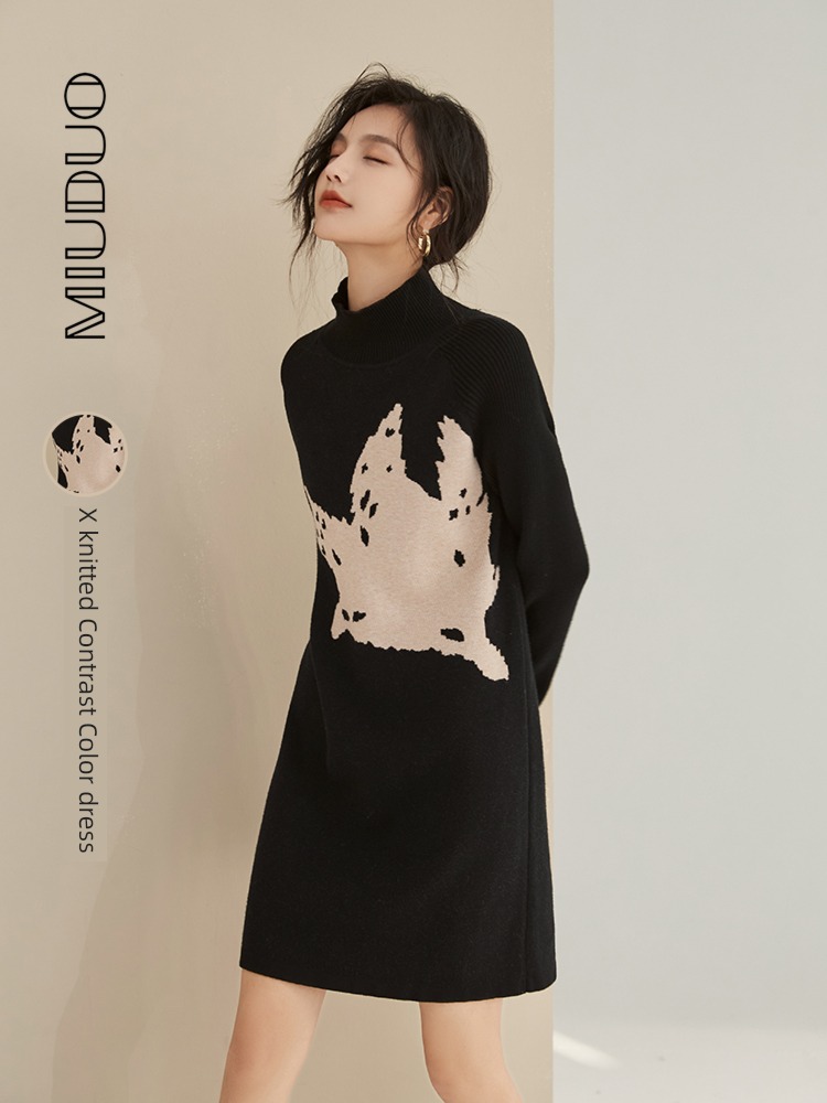 Autumn and winter original knitting Inner lap Women's wear black Dress