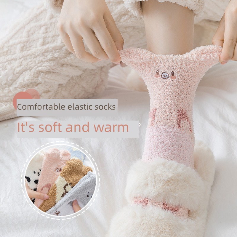 Coral velvet Hosiery children Autumn and winter long and tube-shaped Plush thickening lovely keep warm sleep Home floor Maomao Moon socks
