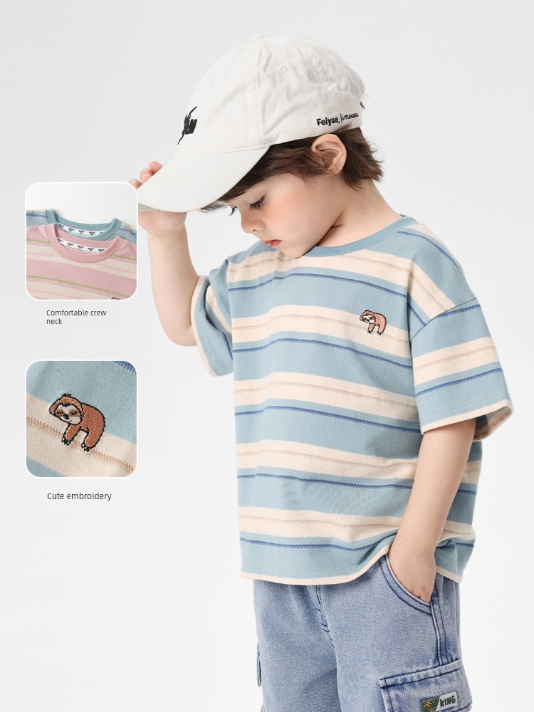 Boys' Pure Cotton Short-Sleeved T-Shirt Summer Thin Half-Sleeved 2026 New Style Children's Clothing Summer Stylish Top for Kids and Babies — 4