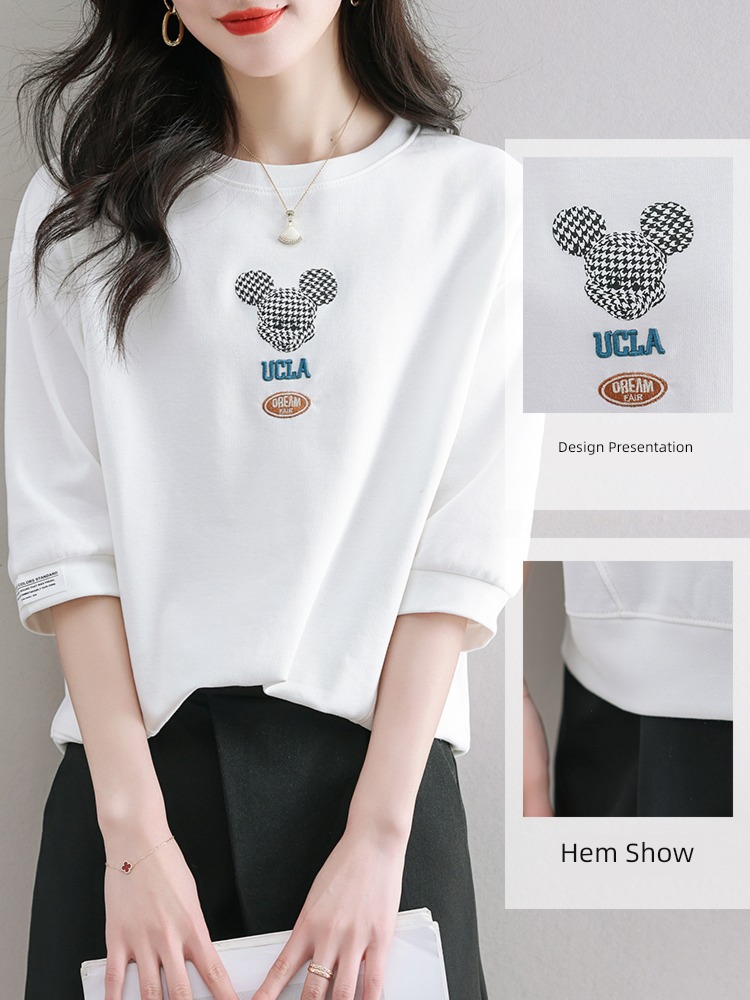 pure cotton three quarter sleeve ma'am Thin money jacket white T-shirt