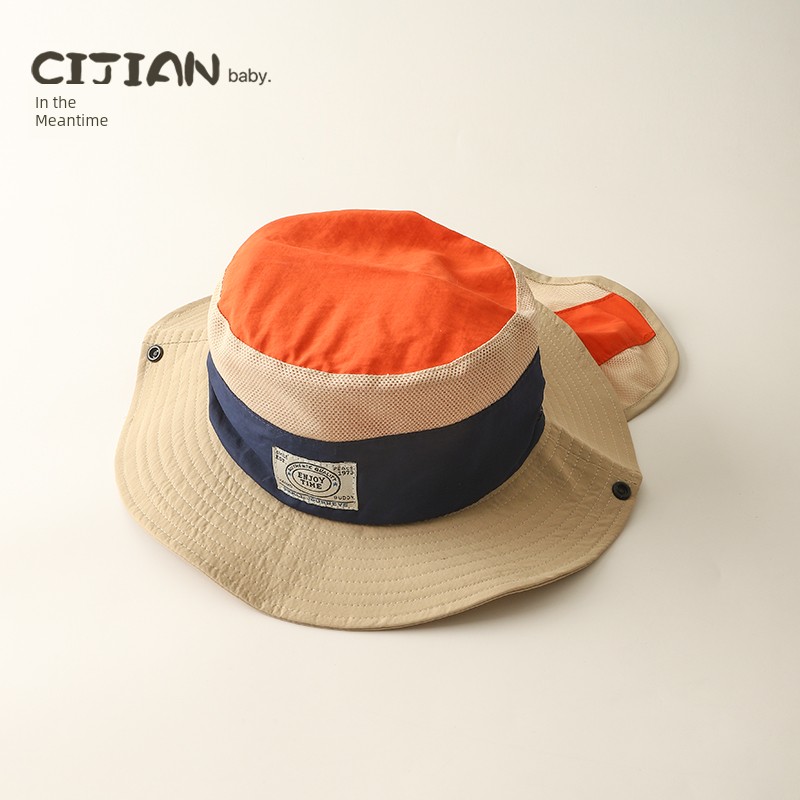 Kids Sunscreen Hat Baby Fisherman Hat Outdoor Camping Neck Protection Hiking Summer Western Style Breathable Big Brim Boy Hat — 2