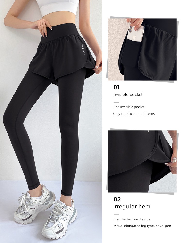 Fake two High waist Buttock lifting Show thin train Yoga Pants