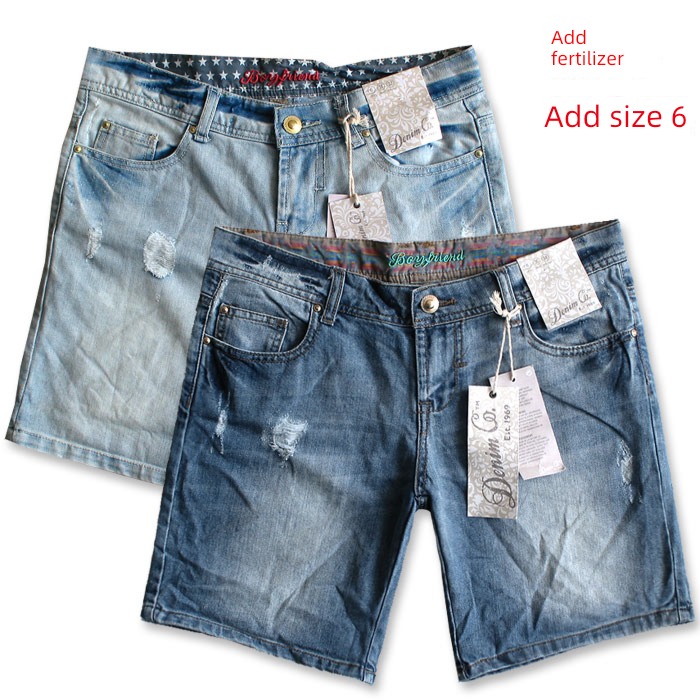 foreign trade Fat mm Plus Size Make old fold Denim shorts