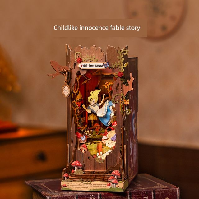 Alice falls into a strange world assembles book stand DIY hut wooden model handmade gift building blocks for women