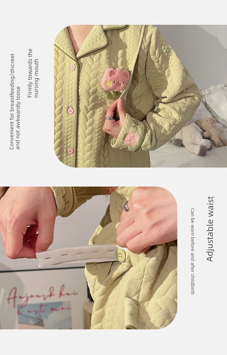 Maternity Pajamas Autumn and Winter Style Thickened Three-Layer Pure Cotton Warm Postpartum Nursing Home Wear Maternity Set — 16