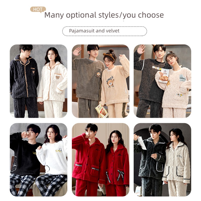female Autumn and winter thickening Flannel man lovers pajamas