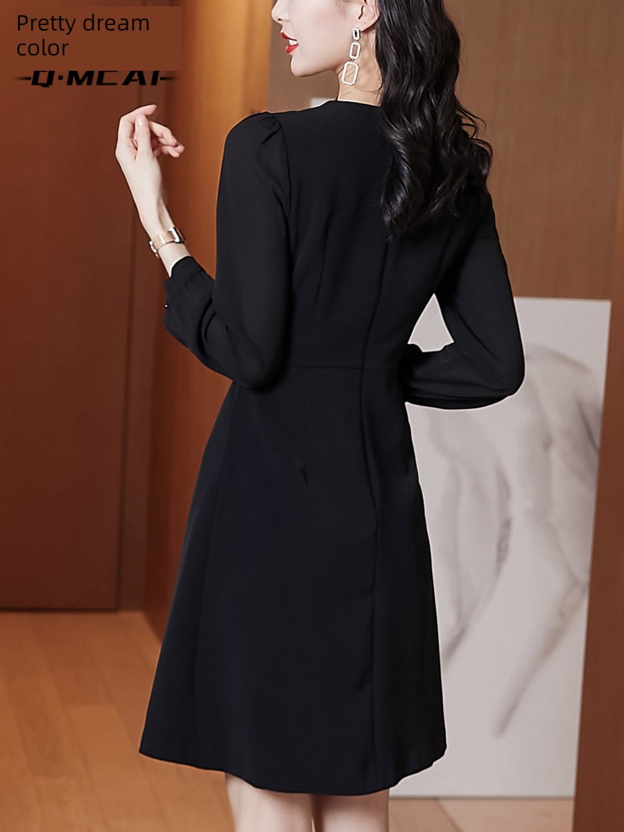 fashionable Little black dress pear-shaped body  Cover the crotch Chiffon shirt