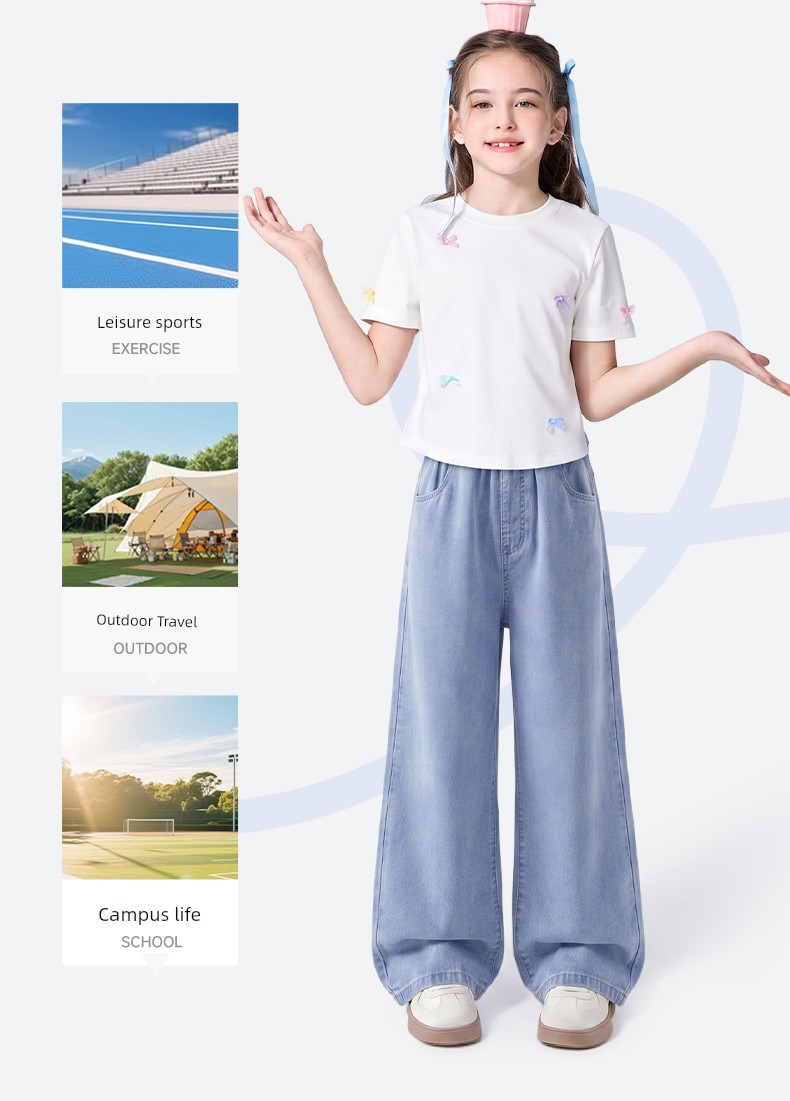 Babudou Girls' Pants Summer 2026 New Style Girls' Thin Jeans Children's Tencel Wide-Leg Pants Summer Girls — 15