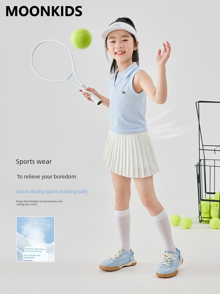Moonkids Girls' Tennis Suit Sports Quick-Drying Clothes Pleated Summer Girls' Kidsren's Pants and Skirts Badminton Clothes — 4