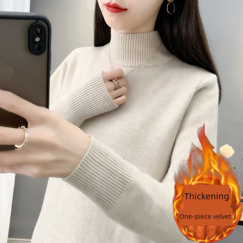 one Velvet Half high collar Autumn and winter Inner lap Self-cultivation sweater