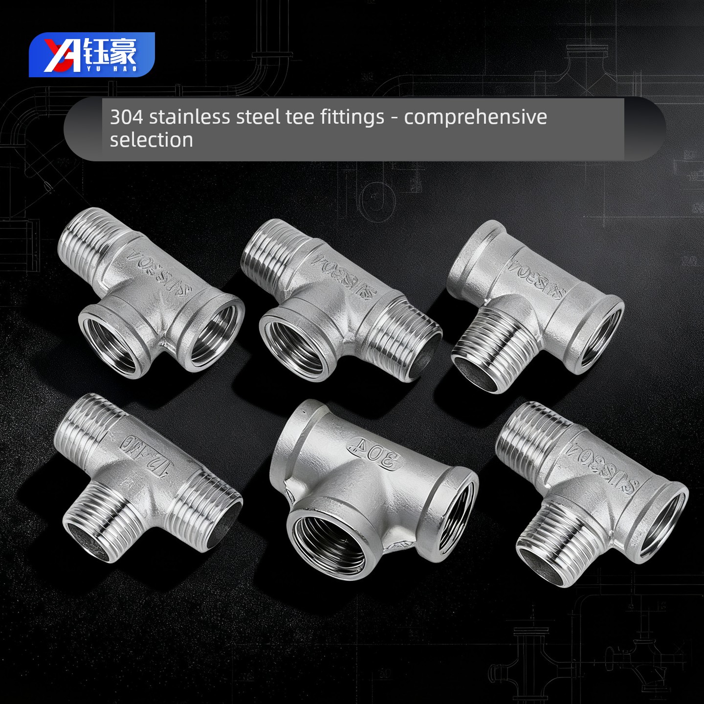 304 Stainless Steel Internal Threaded Tee External Threaded Pipe Fittings Complete Set 3/4 Inch 6/8 Inch 1 Inch