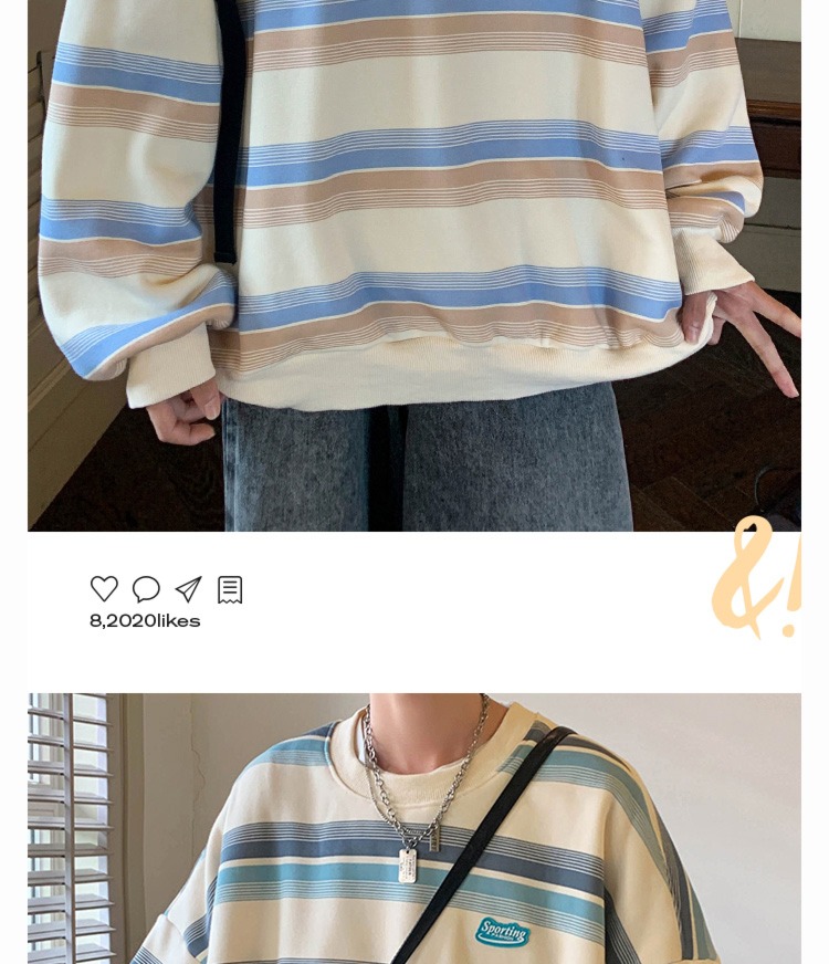 Spring and Autumn schoolboy stripe leisure time trend Long sleeve Sweater