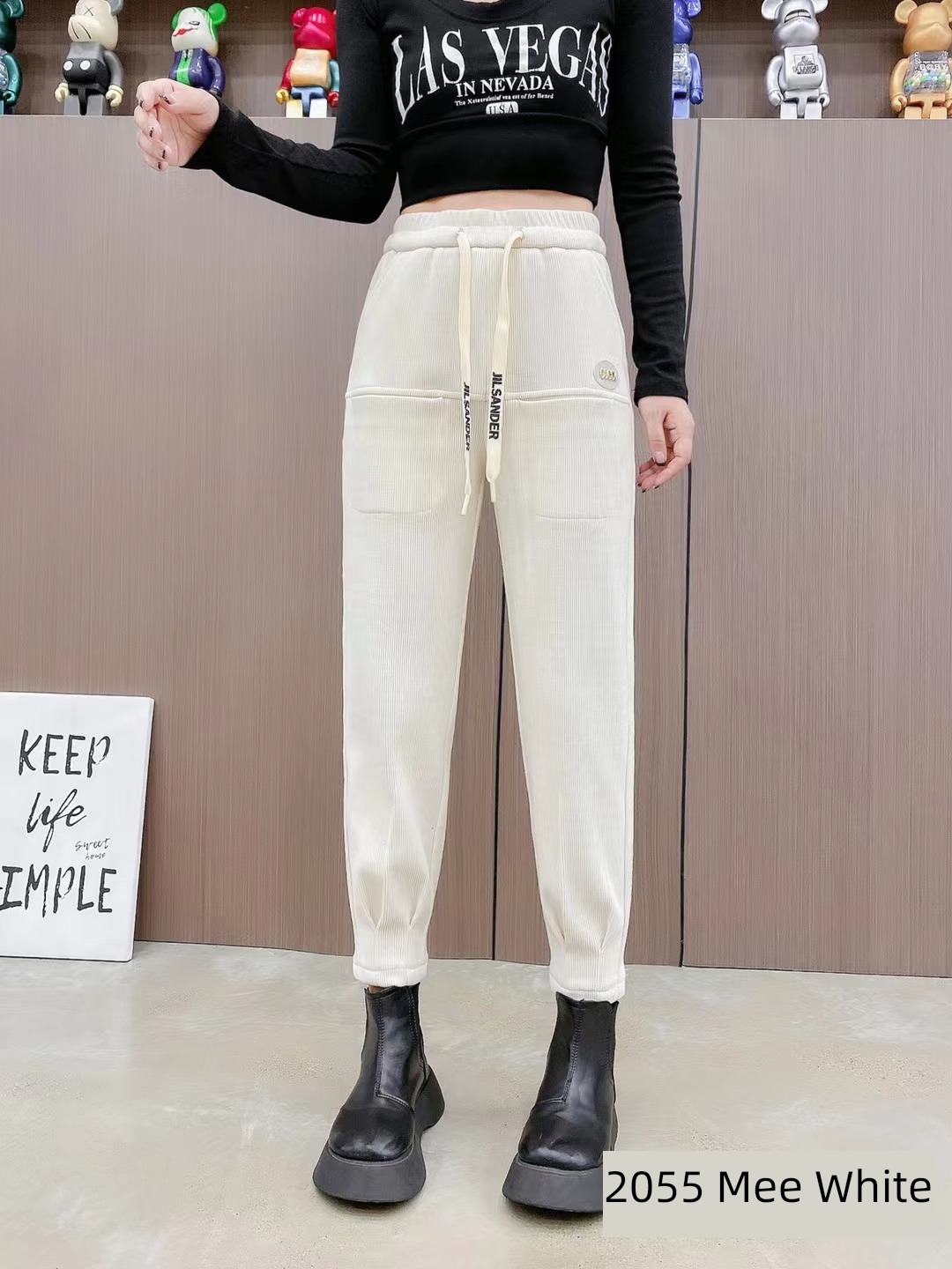 stripe soft Bundle leg Elastic waist commute leisure time trousers