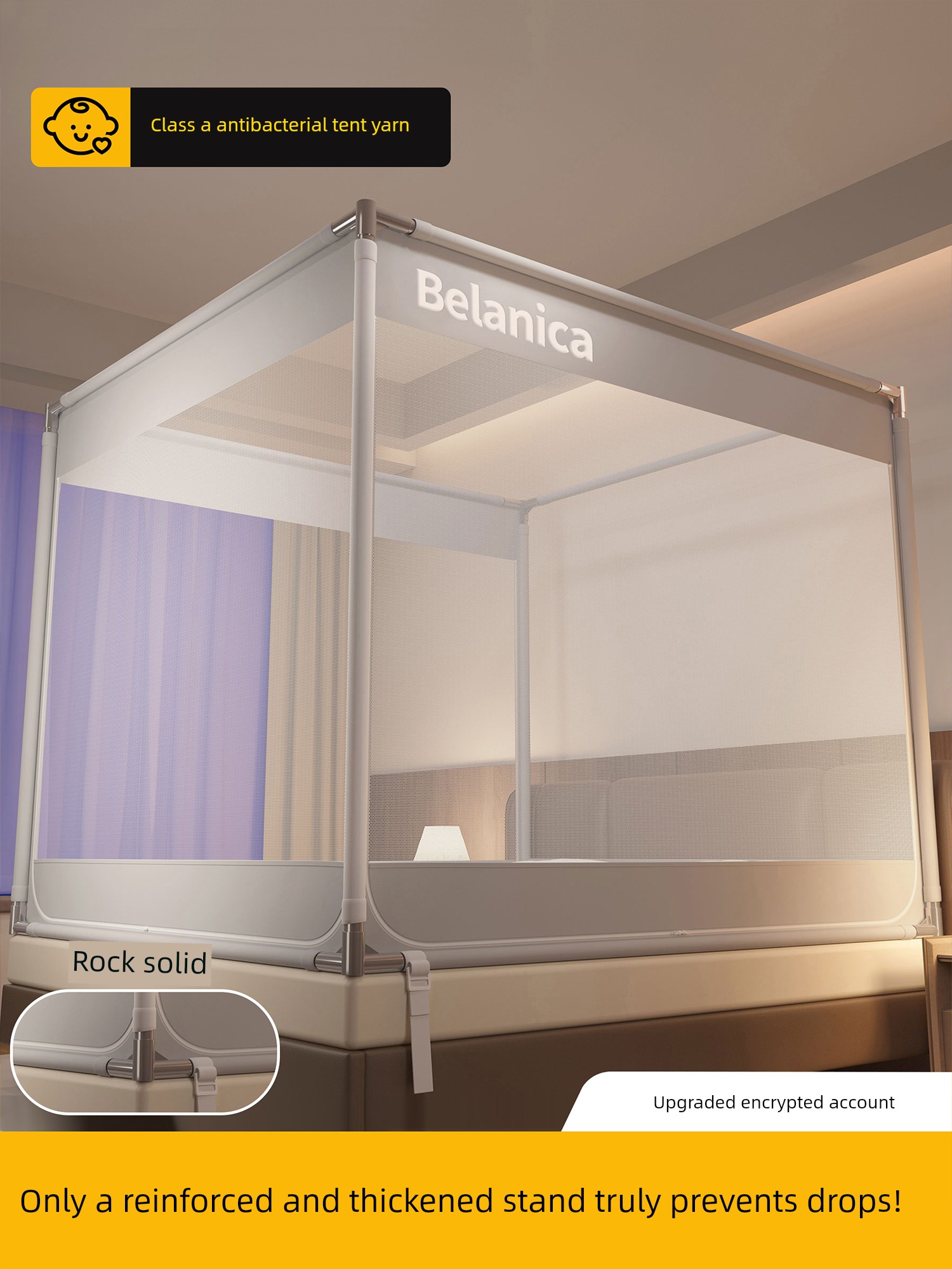 Full-Cover Indoor Canopy for Home Use, Integrated Bedroom, New Model, Children's and Baby Mosquito Net, Anti-Fall, Yurt-Style, No Installation Required