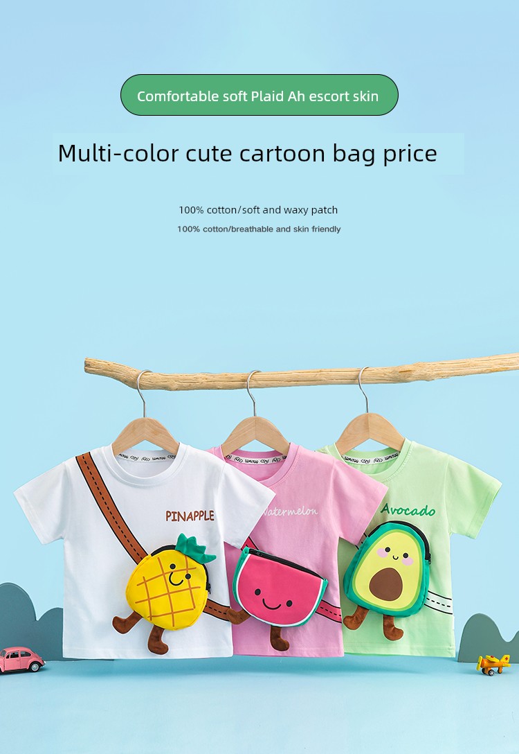 Girl Short Sleeve T-Shirt Pure Cotton Summer Boy Baby Clothes Watermelon Fruit Cute Pocket Kids Tops Children's Clothing — 6