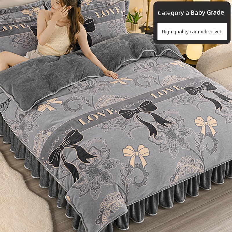 Winter Fleece-Lined Milk Velvet Duvet Cover Single Piece, Winter Thickened Flannel Coral Fleece Duvet Cover 1.95m X200X230