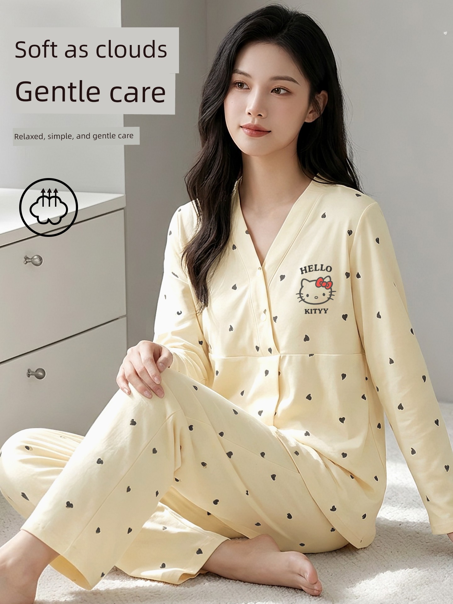 Anna Mommy's Pure Cotton Maternity Pajamas with Hat, Spring and Autumn Style, Nursing Sleepwear, Autumn and Winter Loungewear Set — 2