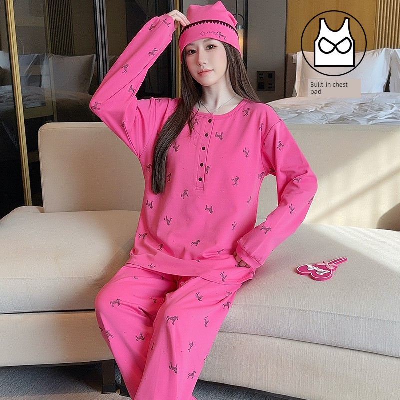 Hat with Chest Pad, Postpartum Clothing, Pure Cotton Nursing Pajamas, Postpartum Maternity Home Wear for Spring, Autumn, and Winter, Can Be Worn Outside — 5