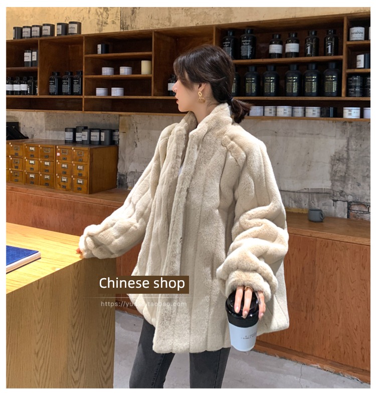 2022 Autumn and winter Imitation rabbit hair leather and fur female Medium and long term Plush clothes easy Lamb hair overcoat stand collar Maomao loose coat