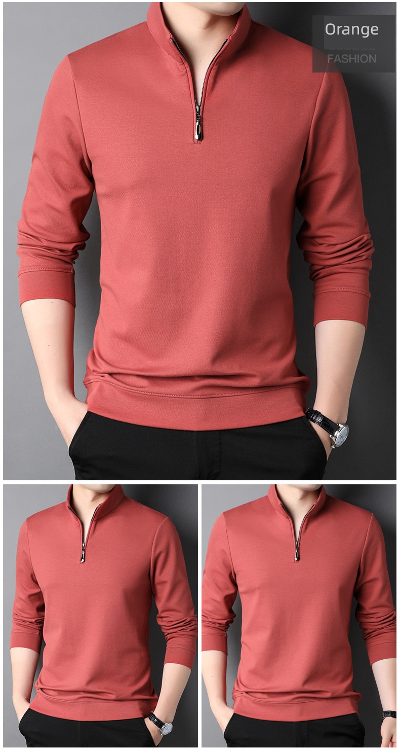 zipper Half height stand collar Autumn clothes man Long sleeve T-shirt