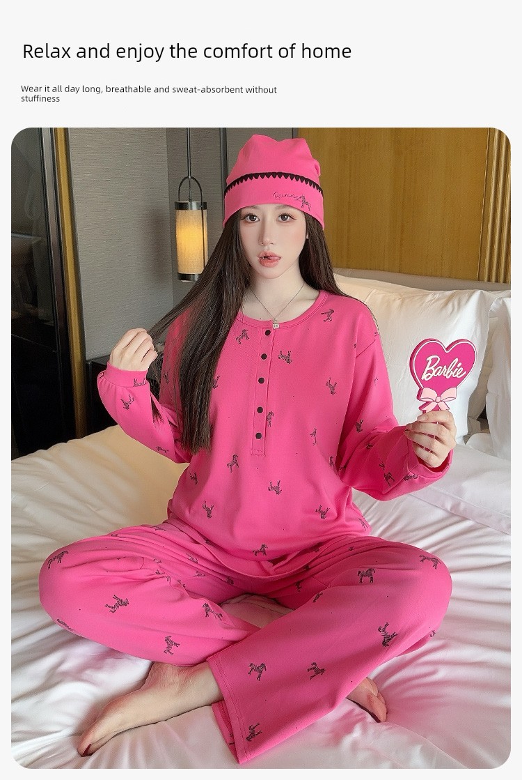 Maternity Pure Cotton Sweat-Absorbent Postpartum Clothing with Hat, Suitable for Spring and Autumn, Nursing Wear, Autumn and Winter Maternity Pajama Set, — 4