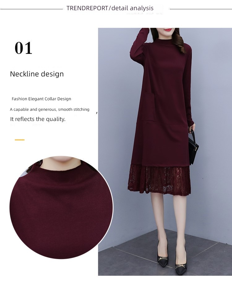 Medium length Half high collar fashion Inner lap knitting sweater