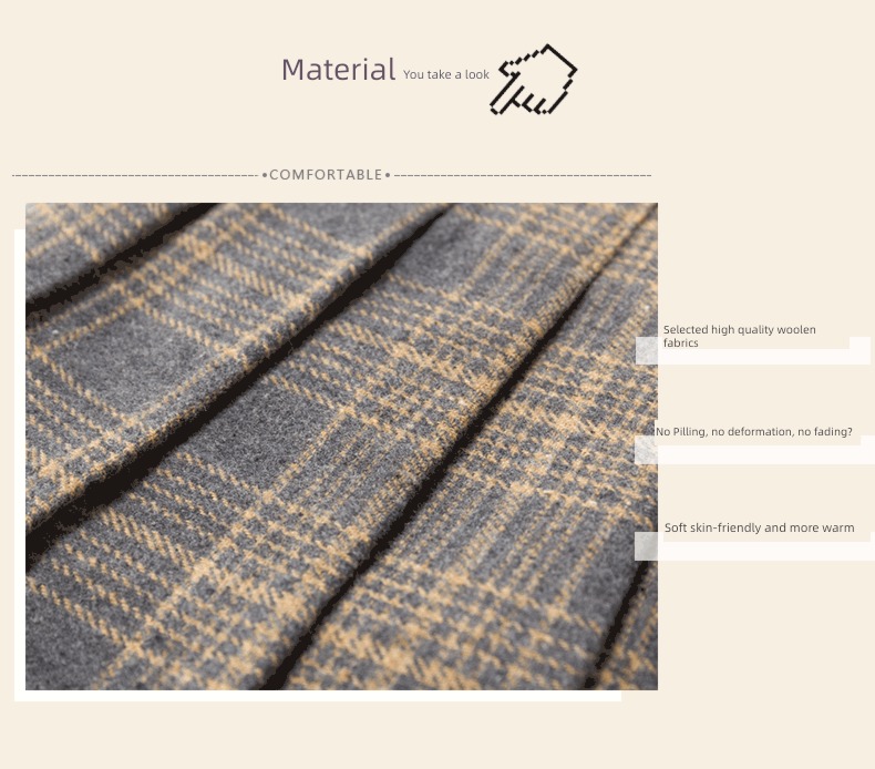 Wool lattice female Autumn and winter Academic atmosphere thickening Pleated skirt