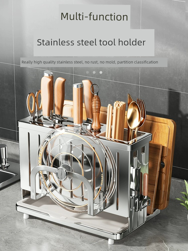 304不鏽鋼刀架置物架放菜刀筷子砧板架家用多功能廚房刀具收納架
