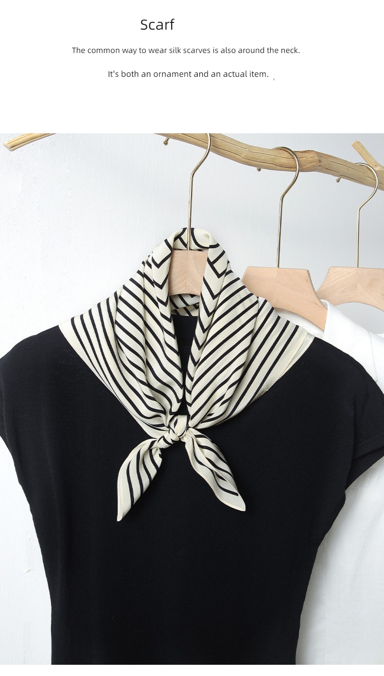 black and white stripe female Yang Caiyu Same collocation Silk scarf