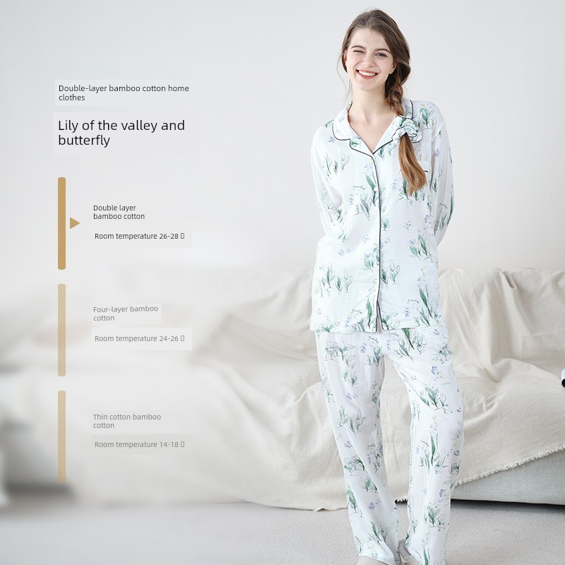 Cutelife Women's Bamboo Cotton Pajamas Suit Confinement Clothing — 7