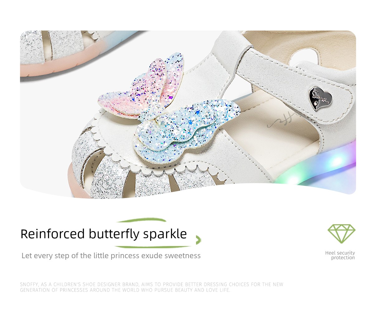 Flashing Light Shoes | Snuffy Girls' Sandals Summer New Style Children's Soft Sole Non-Slip Princess Baby Closed-Toe Sandals — 15