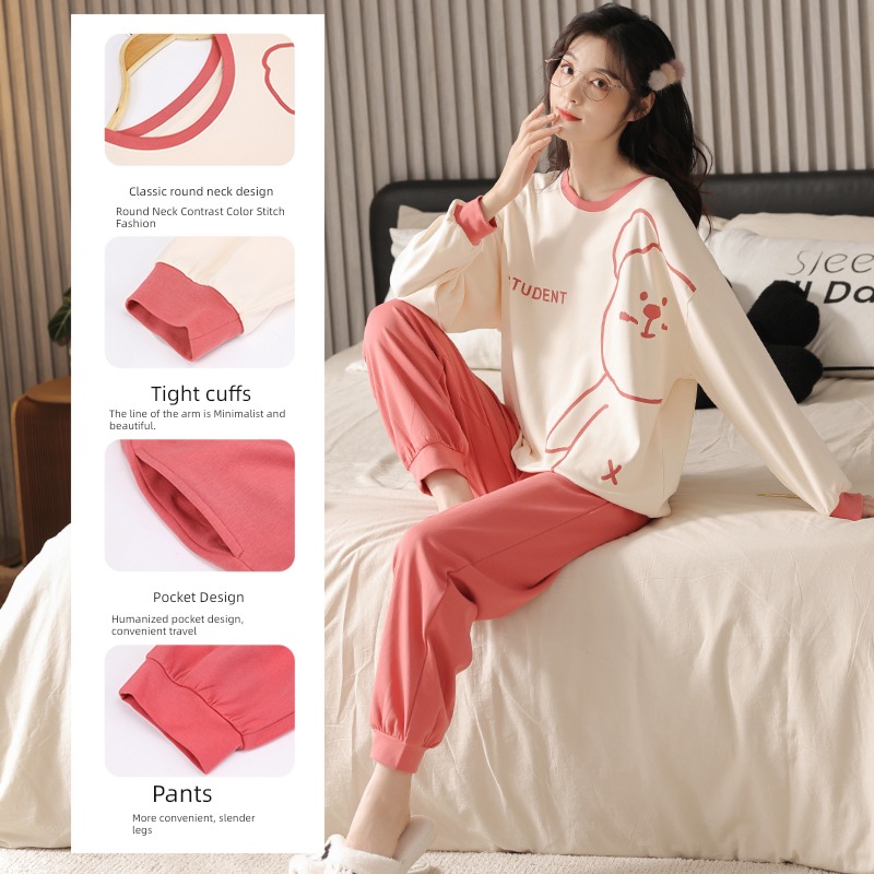 pure cotton female Long sleeve autumn lovers Wear out suit pajamas
